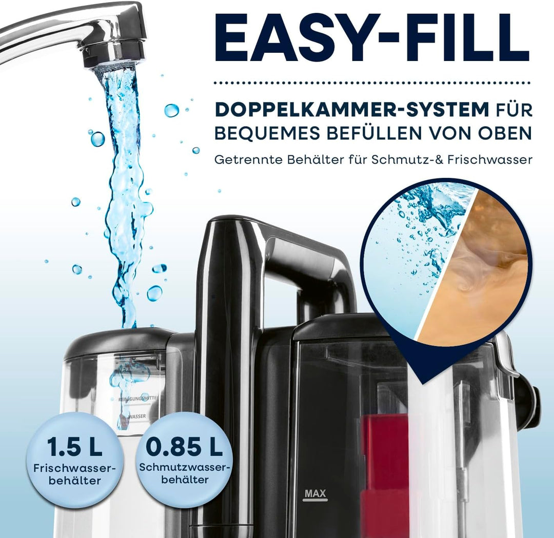 CLEANmaxx Pro Polsterreiniger Gerät 400W | kraftvoller Waschsauger mit 2 Düsen | für Sofa Auto Teppi