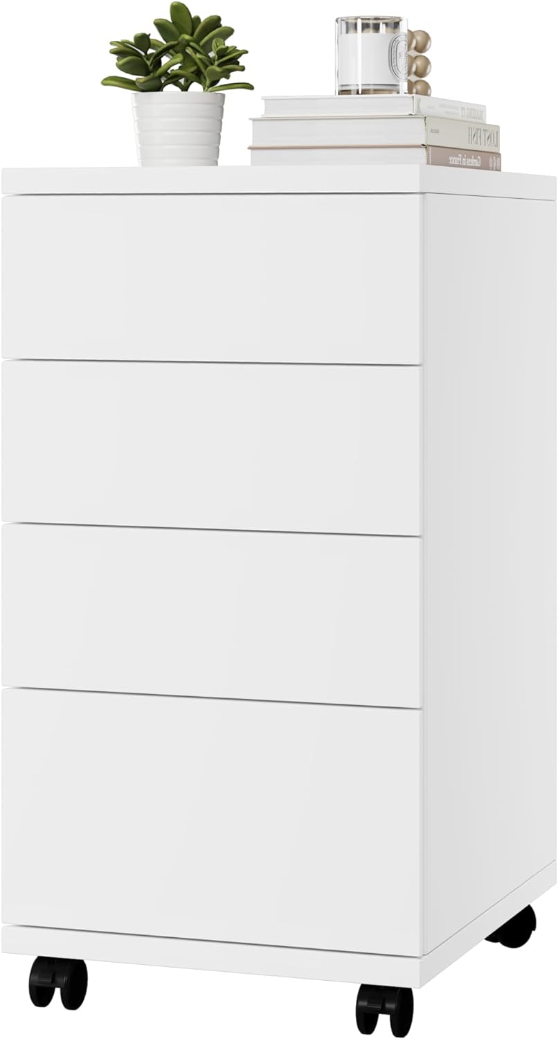 HOCSOK Rollcontainer mit 4 Schubladen, Aktenschrank mit Rollen, Büroschrank, unter dem Schreibtisch,