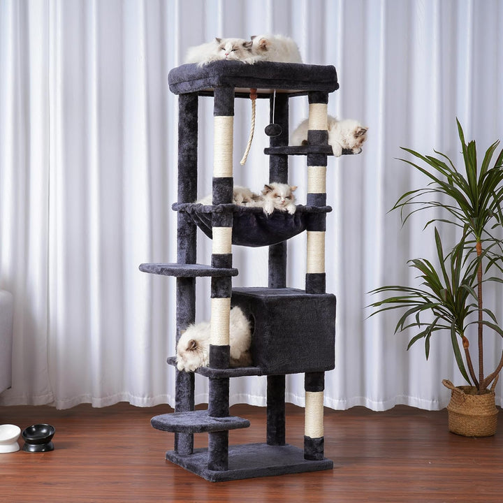 Heybly Kratzbaum, mit Decken, für grosse Katze, Katzenbaum, grosse Plattformen, Höhle, 50 x 50 x 153