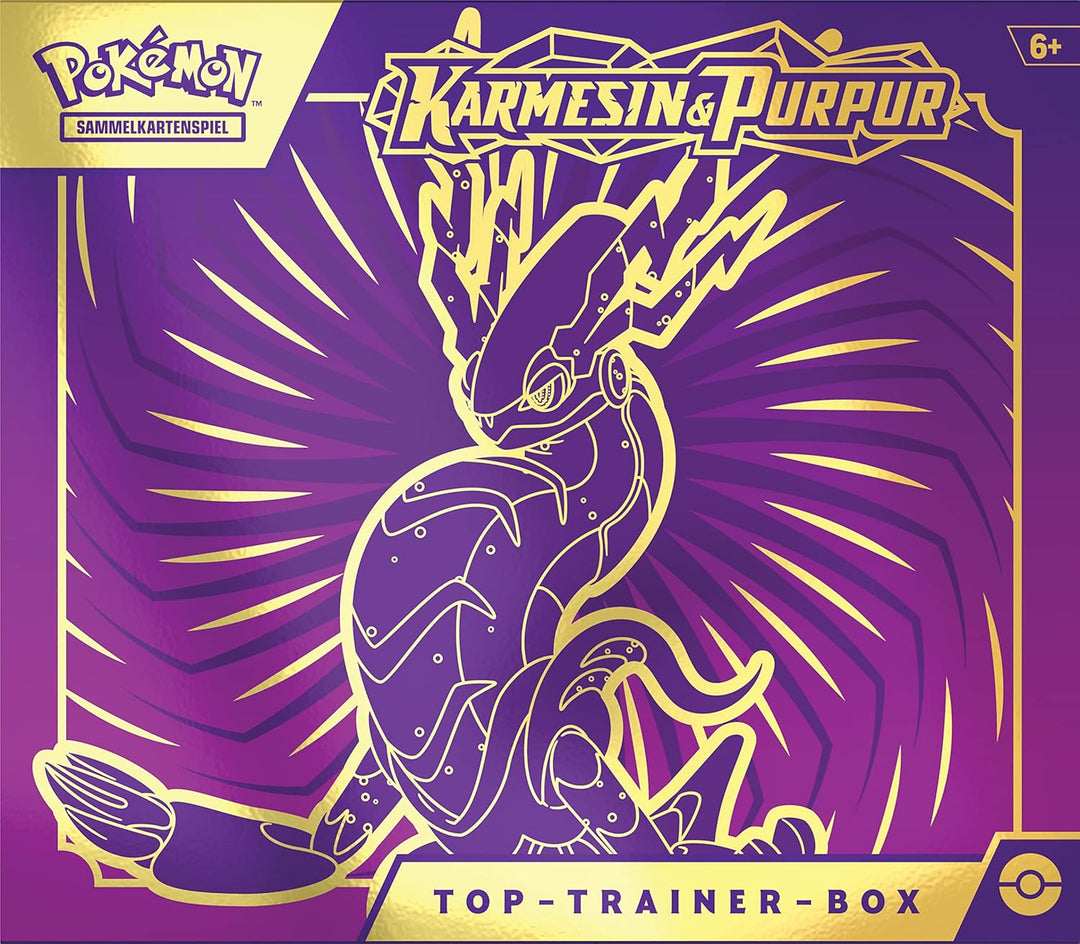 Pokémon-Sammelkartenspiel: Top-Trainer-Box Karmesin & Purpur (Miraidon) (9 Boosterpacks & Premium-Zu