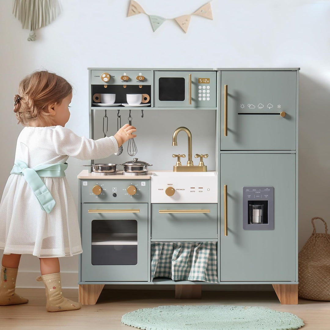 ROBUD Puppenküche aus Holz mit Kühlschrank - Rollenspiel Spielzeug für Jungen und Mädchen ab 3 Jahre