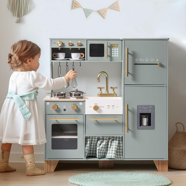 ROBUD Puppenküche aus Holz mit Kühlschrank - Rollenspiel Spielzeug für Jungen und Mädchen ab 3 Jahre