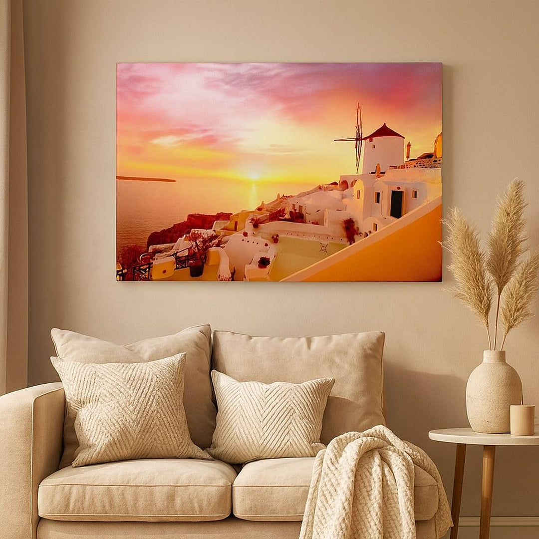Bilder auf Leinwand 100x70cm Leinwandbild Santorini Griechenland Urlaub Gross Wanddeko Bild Schlafzi