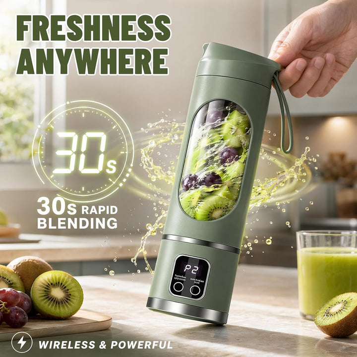 Tragbarer Mixer 450ml, wiederaufladbarer Mini-Standmixer mit LED-Display und 12 Klingen, kompakter S