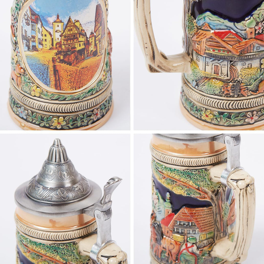 NENBOLEC Bierkrug mit Zinndeckel Bierseidel Steinkrug Deutsch Frankfurt Römer Beer Stein 0.6L