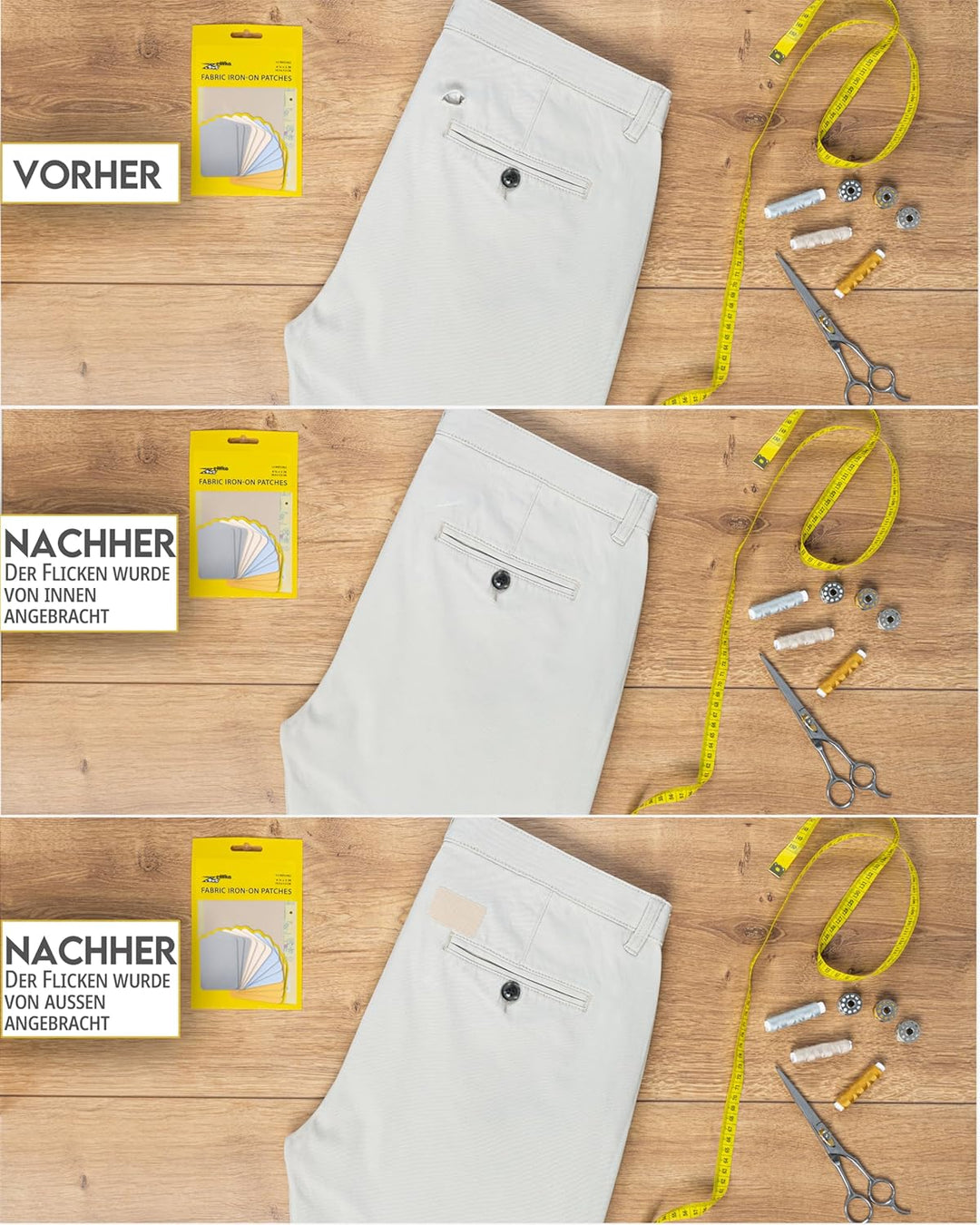 ZEFFFKA 2 Stück Stoff-Flicken zum Aufbügeln innen und aussen, stärkster Klebstoff, 100 % Baumwolle,