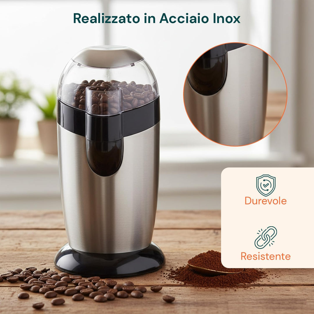 Avilia Elektrischer Kaffeemühle mit Klingen aus Edelstahl und hygienischem Behälter – Kaffeemühle fü