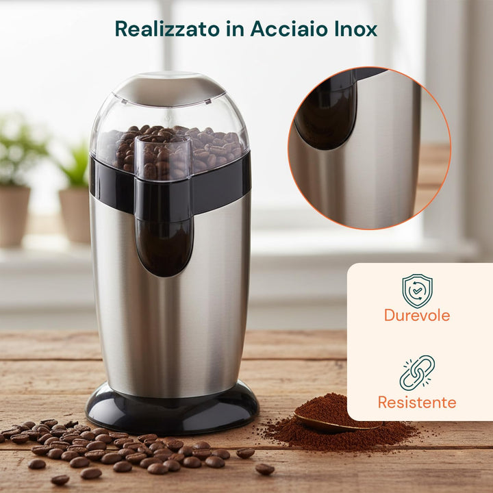 Avilia Elektrischer Kaffeemühle mit Klingen aus Edelstahl und hygienischem Behälter – Kaffeemühle fü