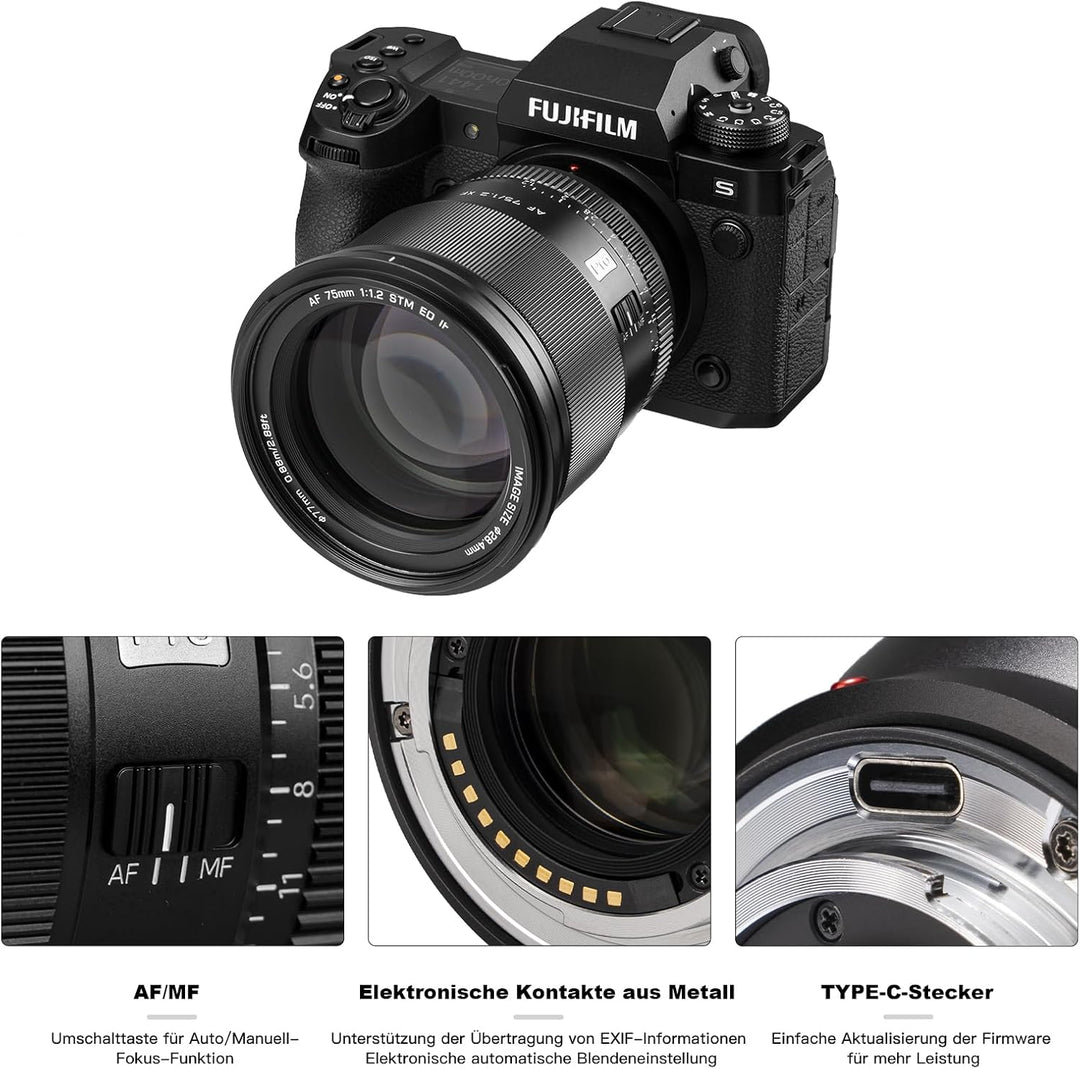 VILTROX 75mm F1.2 Pro APS-C Prime Autofokus Objektive für Fuji X Mount Kamera Objektive Standard Cam