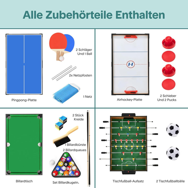 SereneLife Multifunktionstisch, Multigame Spieltisch – 4 in 1 mit Zubehör, Tischkicker, Billardtisch