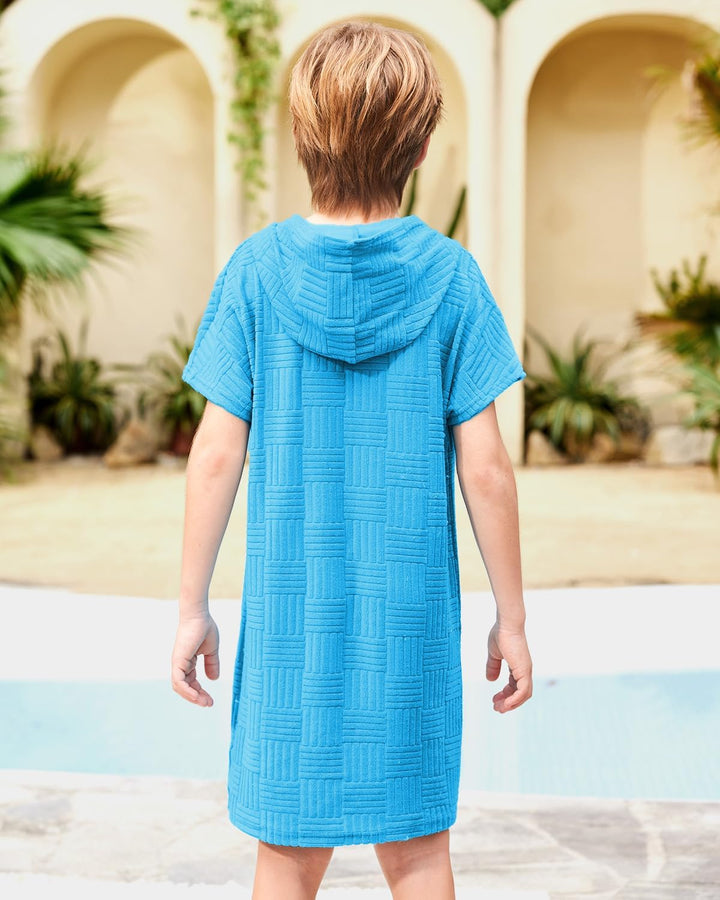 BesserBay Mädchen Junge Badeponcho Frottee Bademantel Kapuze Poncho mit Taschen Zip Cover Up Kinder