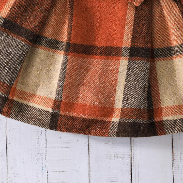 Eqenkely Kleinkind Mädchen Kleidung Puffärmel Langarm Gerippte Oberteile + Bowknot Plaid Mini Rock 2