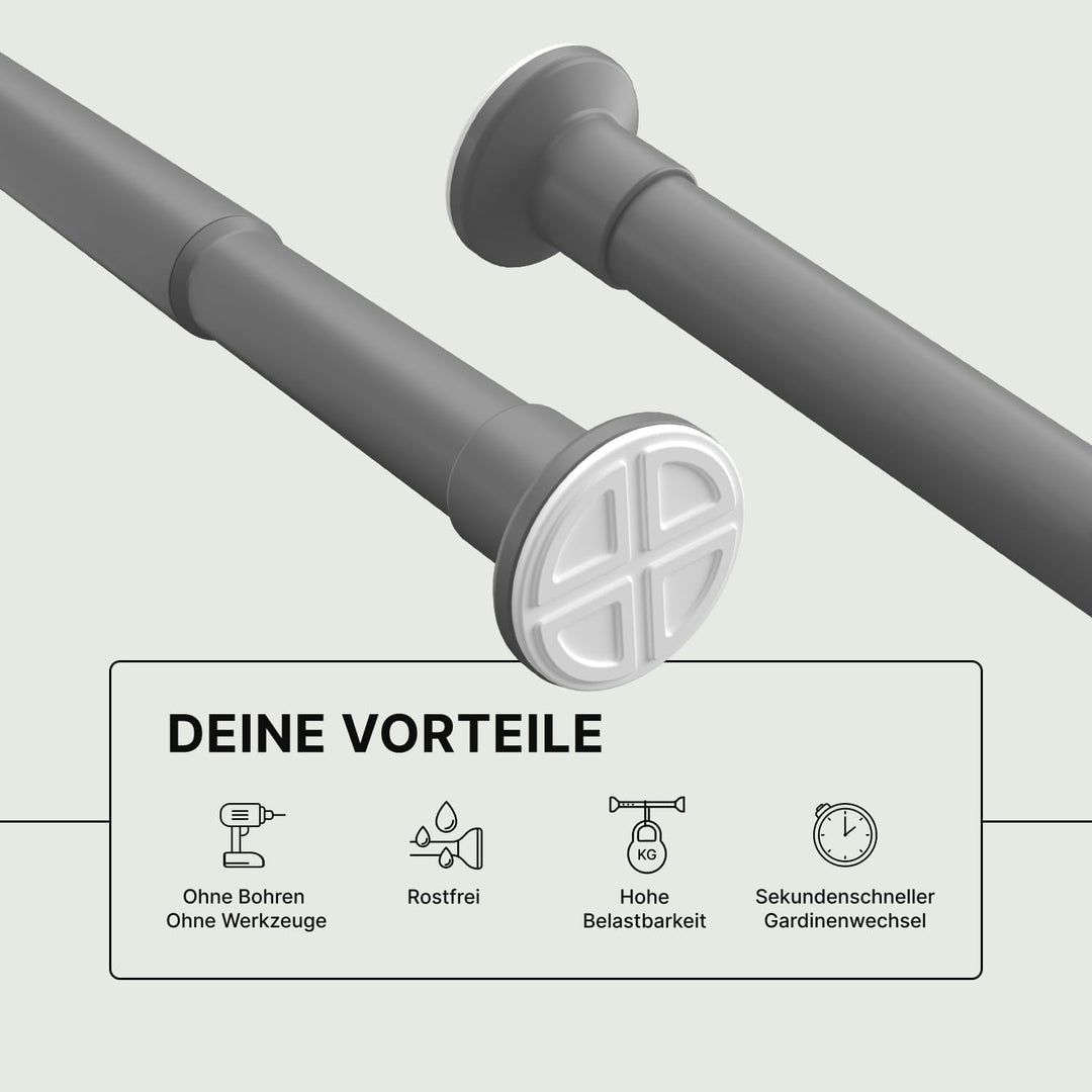 𝐌𝐄𝐈𝐒𝐄𝐍𝐁𝐄𝐑𝐆 Gardinenstange ohne Bohren - Grau Teleskopstange Vorhang | Duschstange, Spannstange (70-1