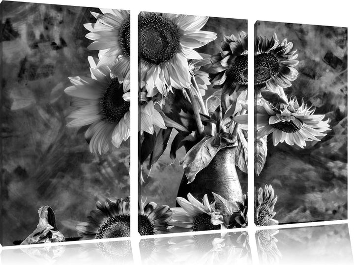 Pixxprint Sonnenblumen in Edler Vase als Leinwandbild/Grösse: 3 Teilig (120x80) cm/Wandbild/Kunstdru