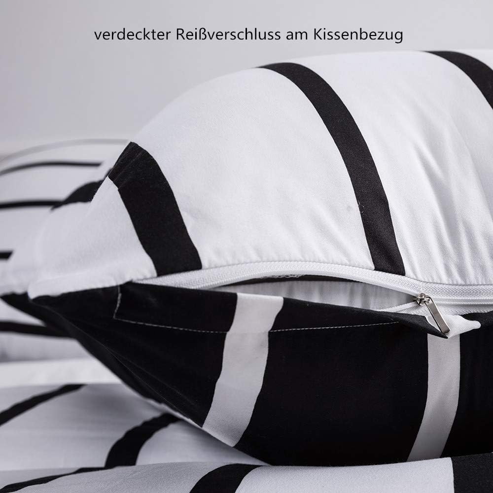 Boqingzhu Bettwäsche 135x200cm Gestreift Streifen Schwarz Weiss Muster Modern Wendebettwäsche Set Mi