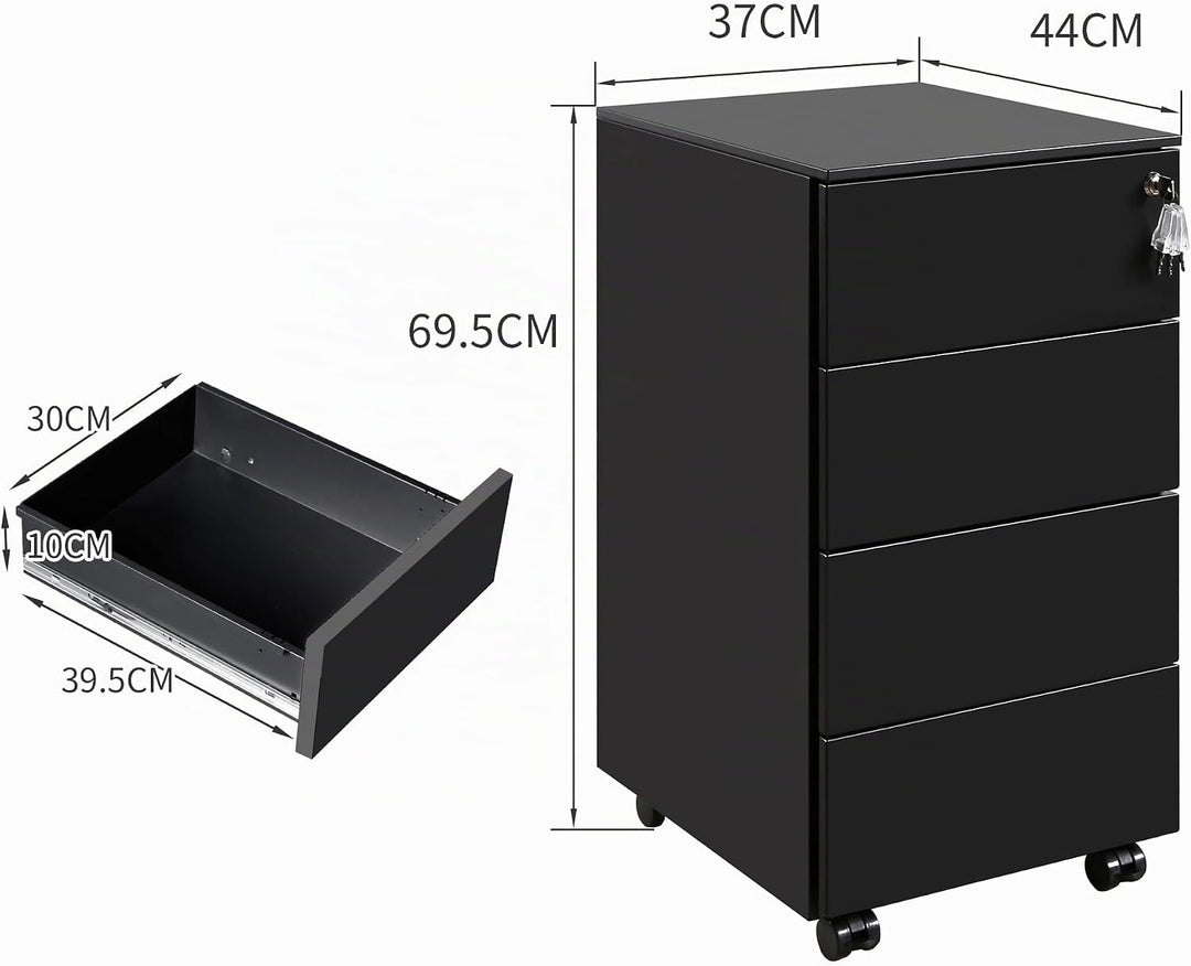 Rollcontainer mit Schubladen, Mobiler Aktenschrank unter Schreibtisch, Abschliessbarer Büroschrank,