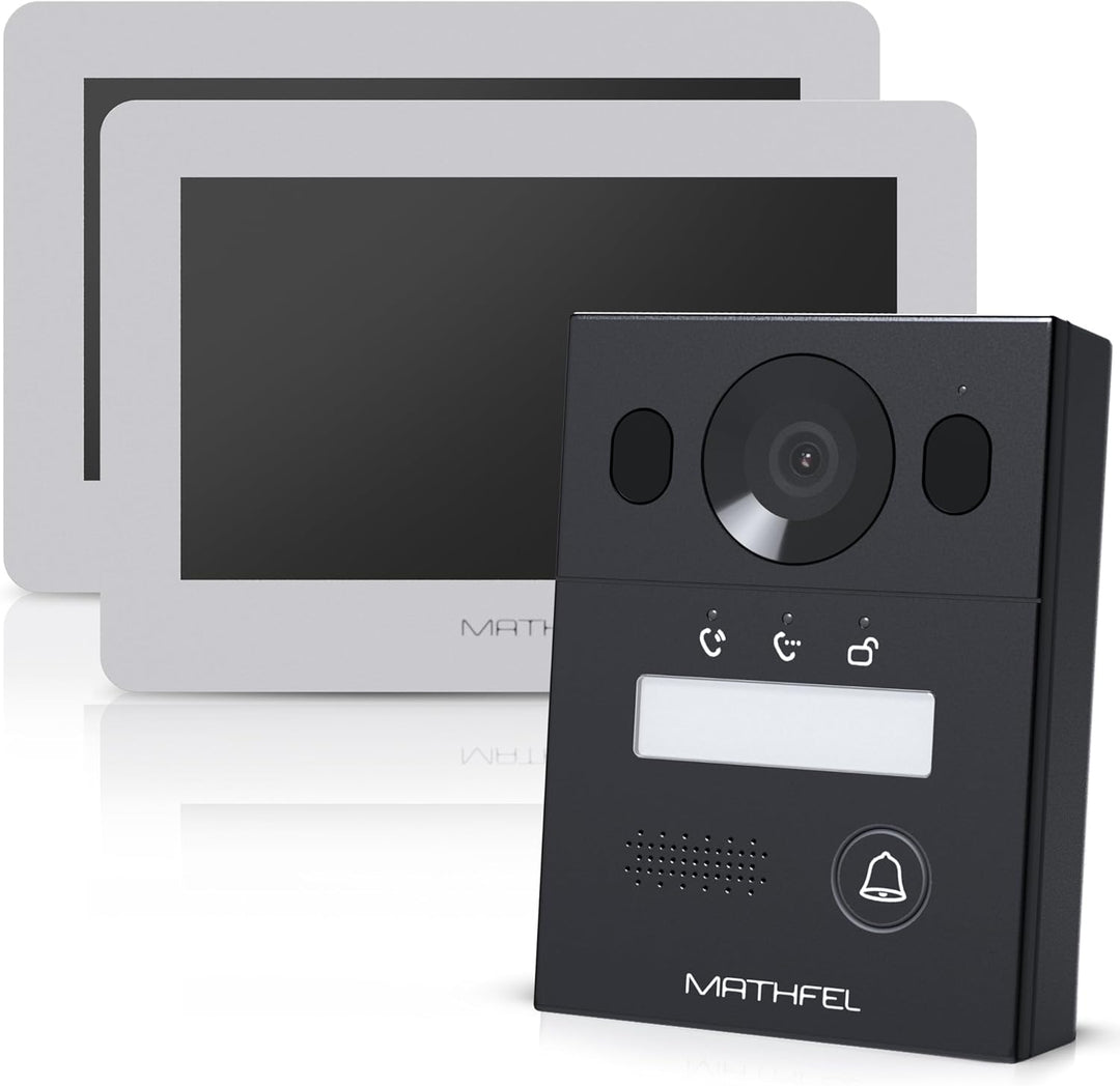 Mathfel 2 Draht Bus WLAN Video Türsprechanlage für 1 Teilnehmer, 2X 7 Zoll WLAN Monitor, Anthrazit K