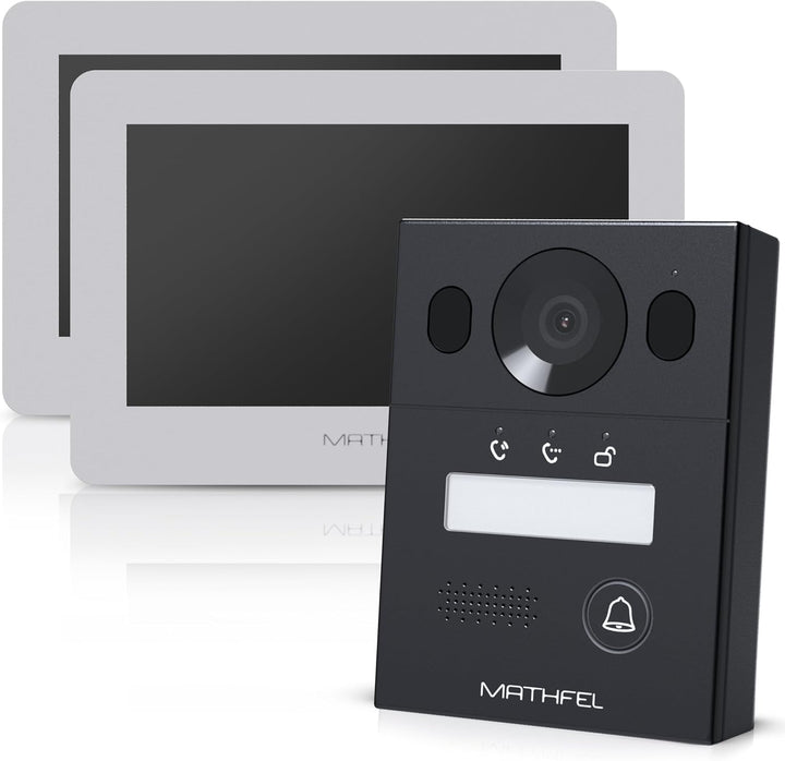 Mathfel 2 Draht Bus WLAN Video Türsprechanlage für 1 Teilnehmer, 2X 7 Zoll WLAN Monitor, Anthrazit K