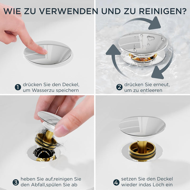 FORIOUS Wasserhahn Bad Hoch mit Ablaufgarnitur，360° Drehbar Edelstahl Waschtischarmatur Hoch mit War