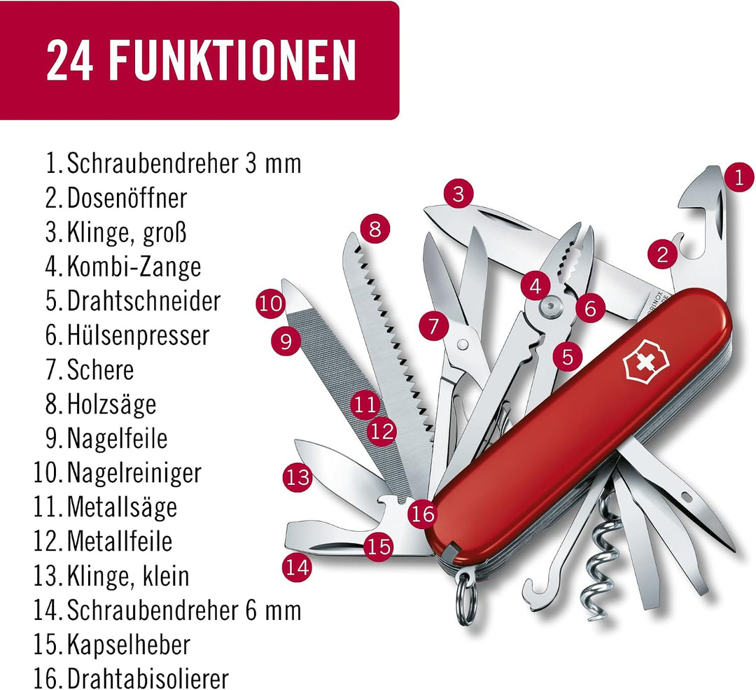 Victorinox Schweizer Taschenmesser Handyman, Swiss Army Knife, Multitool, 24 Funktionen, Klinge, Kor