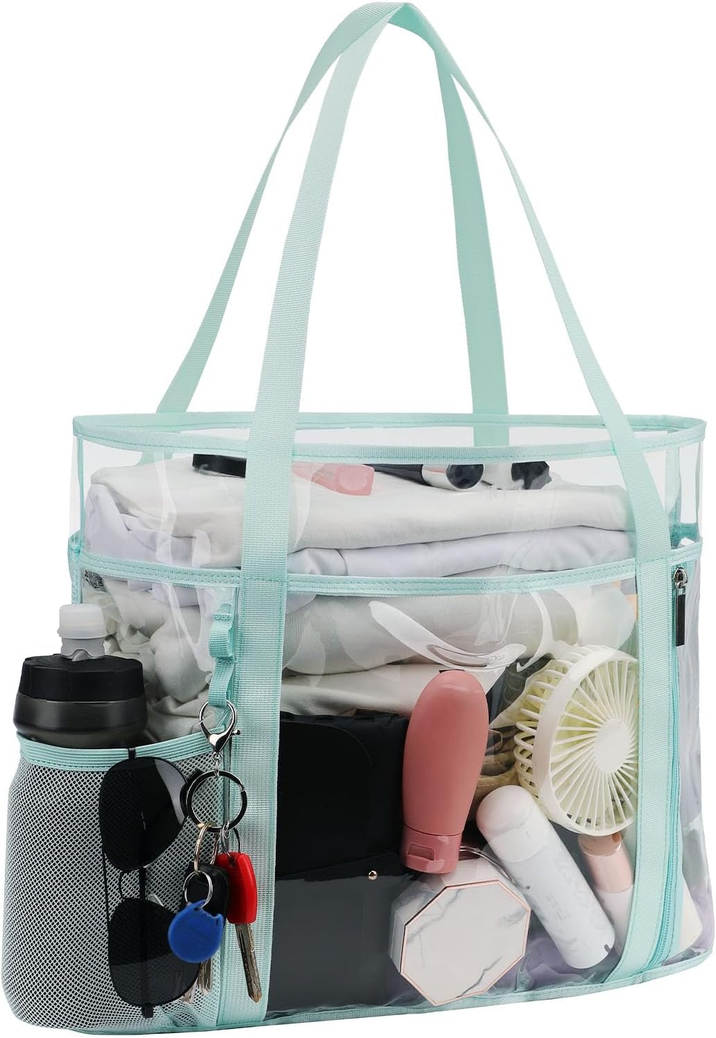 TINYAT Grosse transparente Tragetasche für Damen, transparent, Netzstoff, Strandtasche, Schultertasc