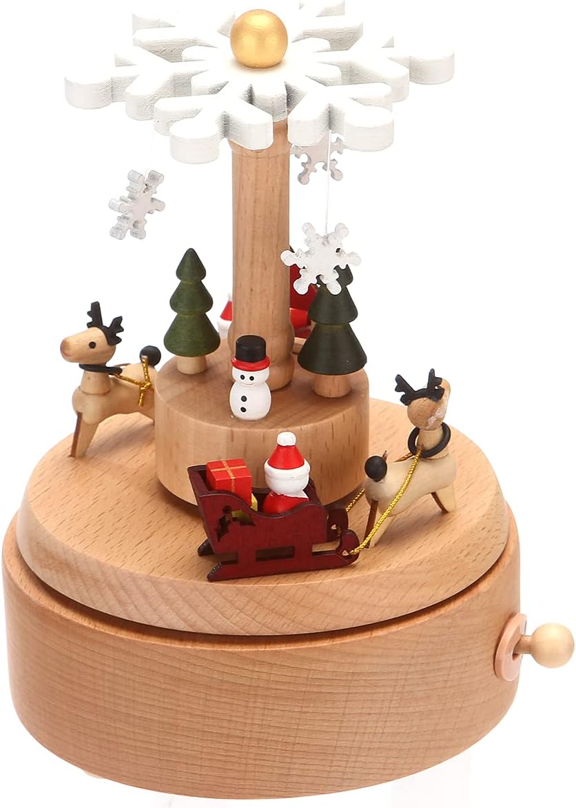 LONEEDY Holz Spieluhr Weihnachten Schneeflocke Dekoration Elch Custom Exklusives Spielzeug Geschenke