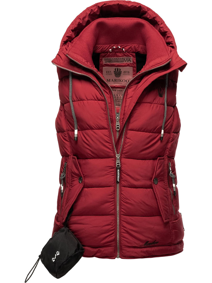 MARIKOO Damen leichte Übergangsweste Steppweste mit Kapuze Taisaa XS-3XL XS Blood Red, XS Blood Red