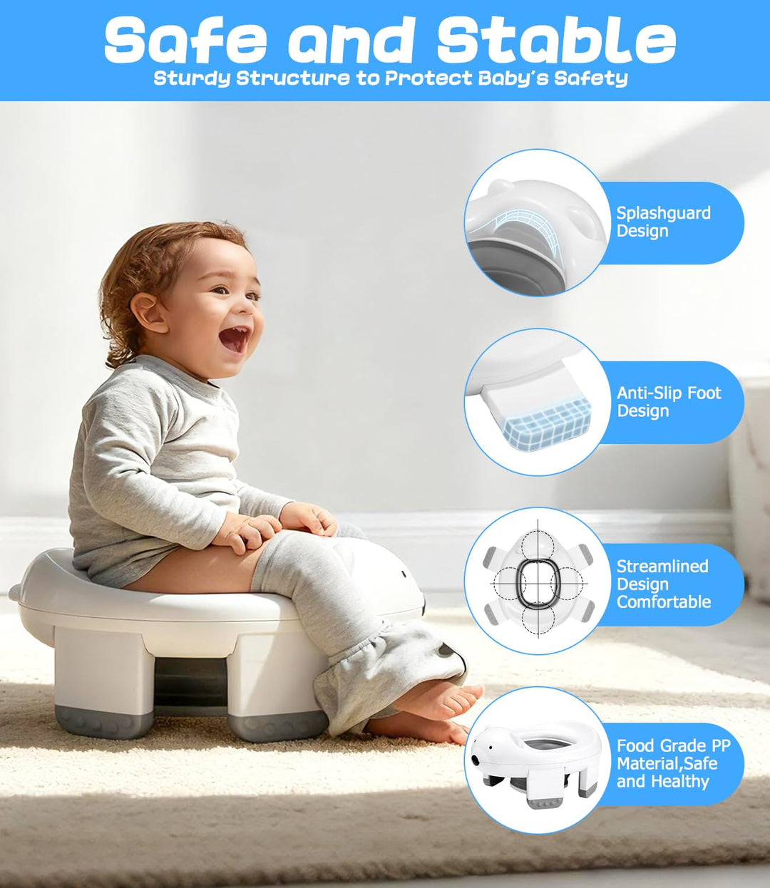 Töpfchen Toilettensitz Kinder, 3 in 1 Faltbares Reisetöpfchen Kinder, Töpfchen für Unterwegs, Baby P