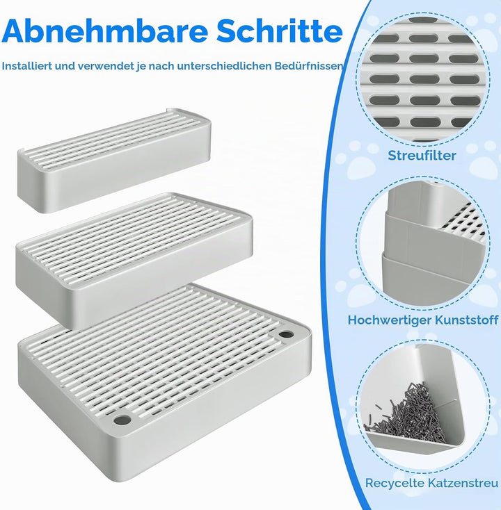 Verstellbare 3-stufige Katzentoilettenrampe, Katzen Treppen &amp; Stufen mit Filterfunktion, leicht zu r