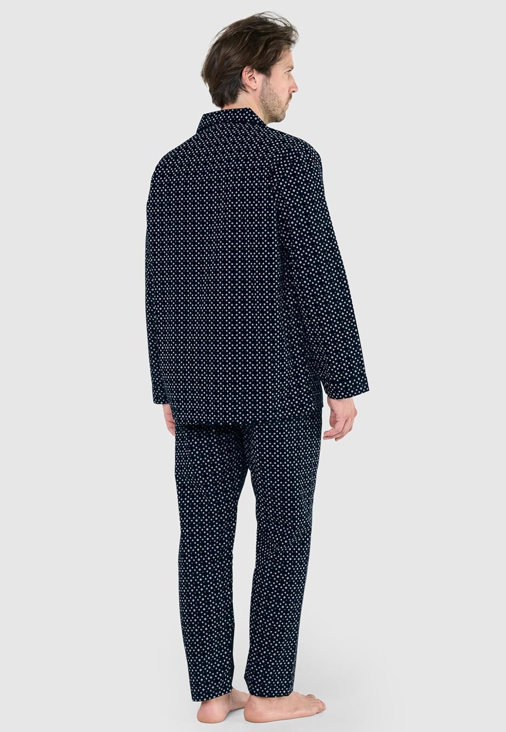 El Búho Nocturno Schlafanzug Herren Lang Baumwolle Pyjama Für Herren Klassisch Revers Knopfjacke Kar