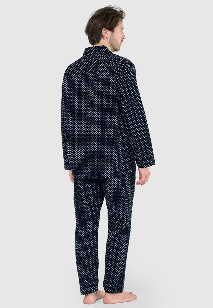 El Búho Nocturno Schlafanzug Herren Lang Baumwolle Pyjama Für Herren Klassisch Revers Knopfjacke Kar