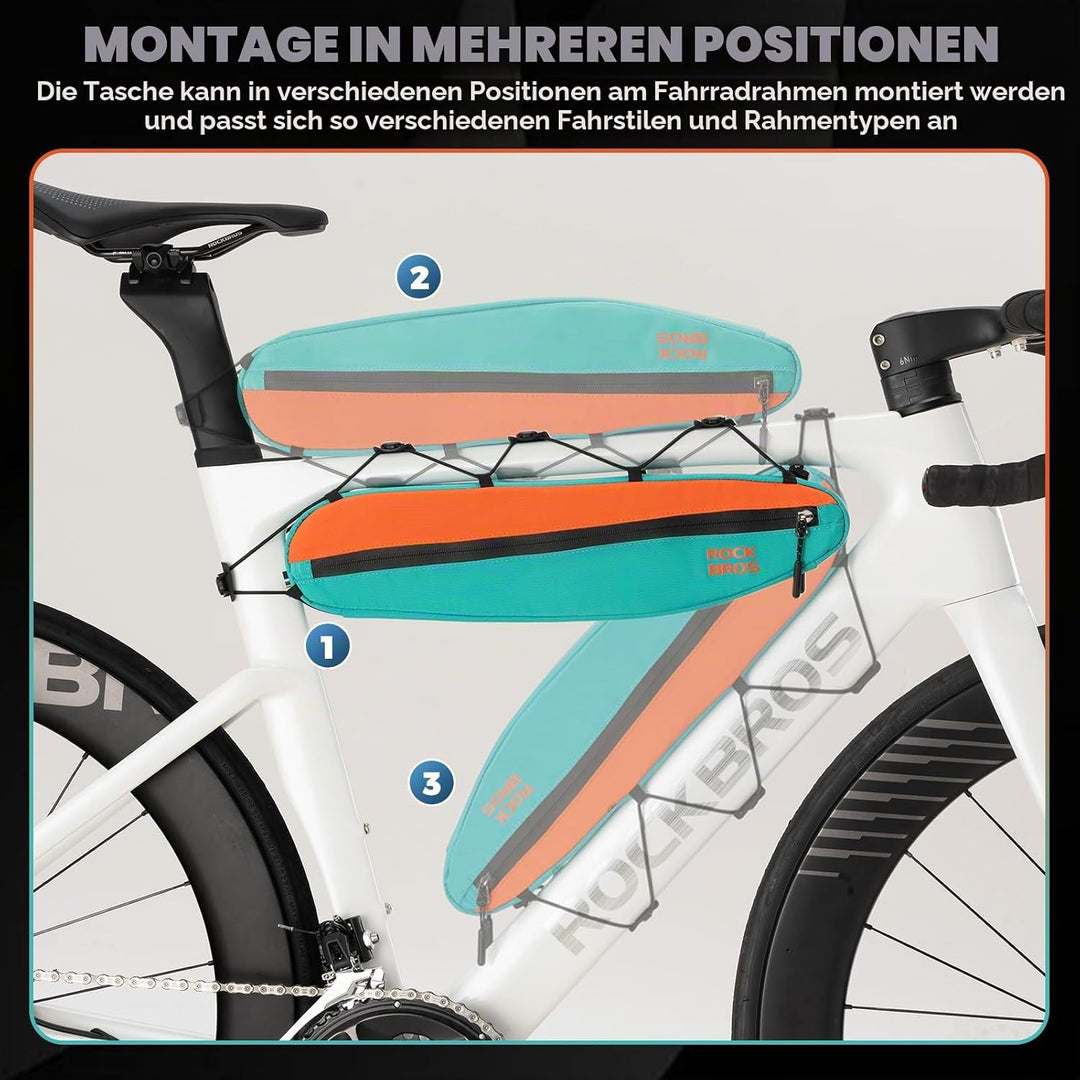 ROCKBROS Fahrrad Rahmentasche Lenkertasche 44 cm Extra Lang, Schmale 1,4L aus Polyester, Werkzeugtas
