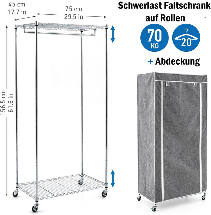 art moon Buffalo Schwerlast Faltschrank Kleiderschrank, Stabil Kleiderschrank auf Rollen mit 2 Ablag