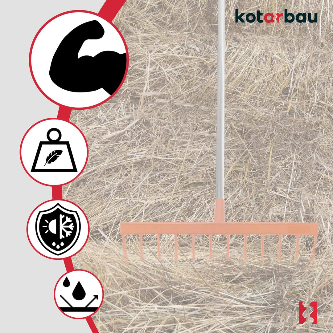 KOTARBAU® Heurechen - 51 cm - mit Aluminiumstiel 1,54 m - Laubrechen Kunststoff - 12 Zinken - Rechen