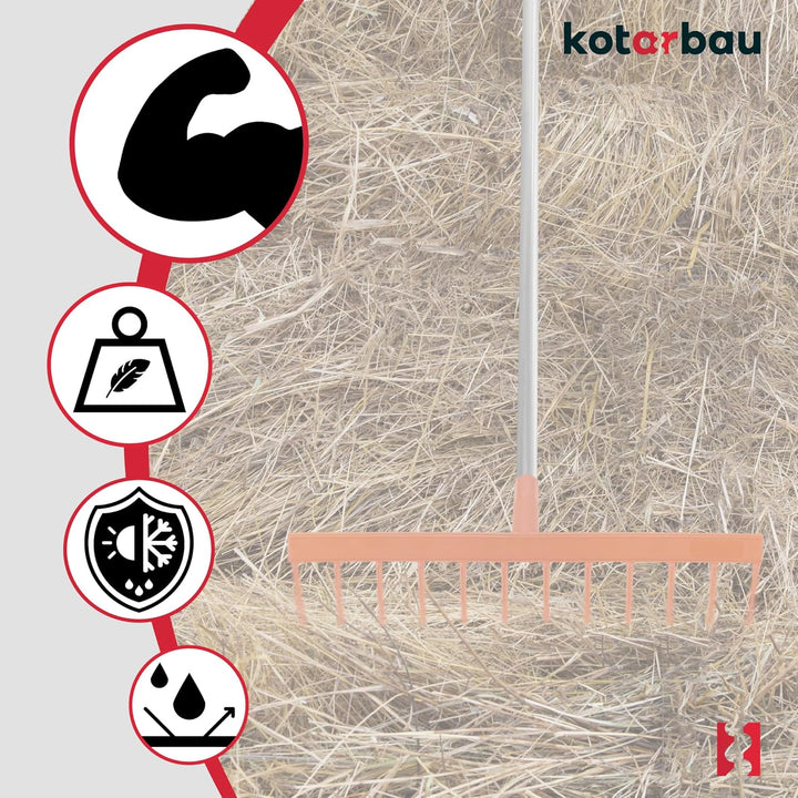 KOTARBAU® Heurechen - 51 cm - mit Aluminiumstiel 1,54 m - Laubrechen Kunststoff - 12 Zinken - Rechen