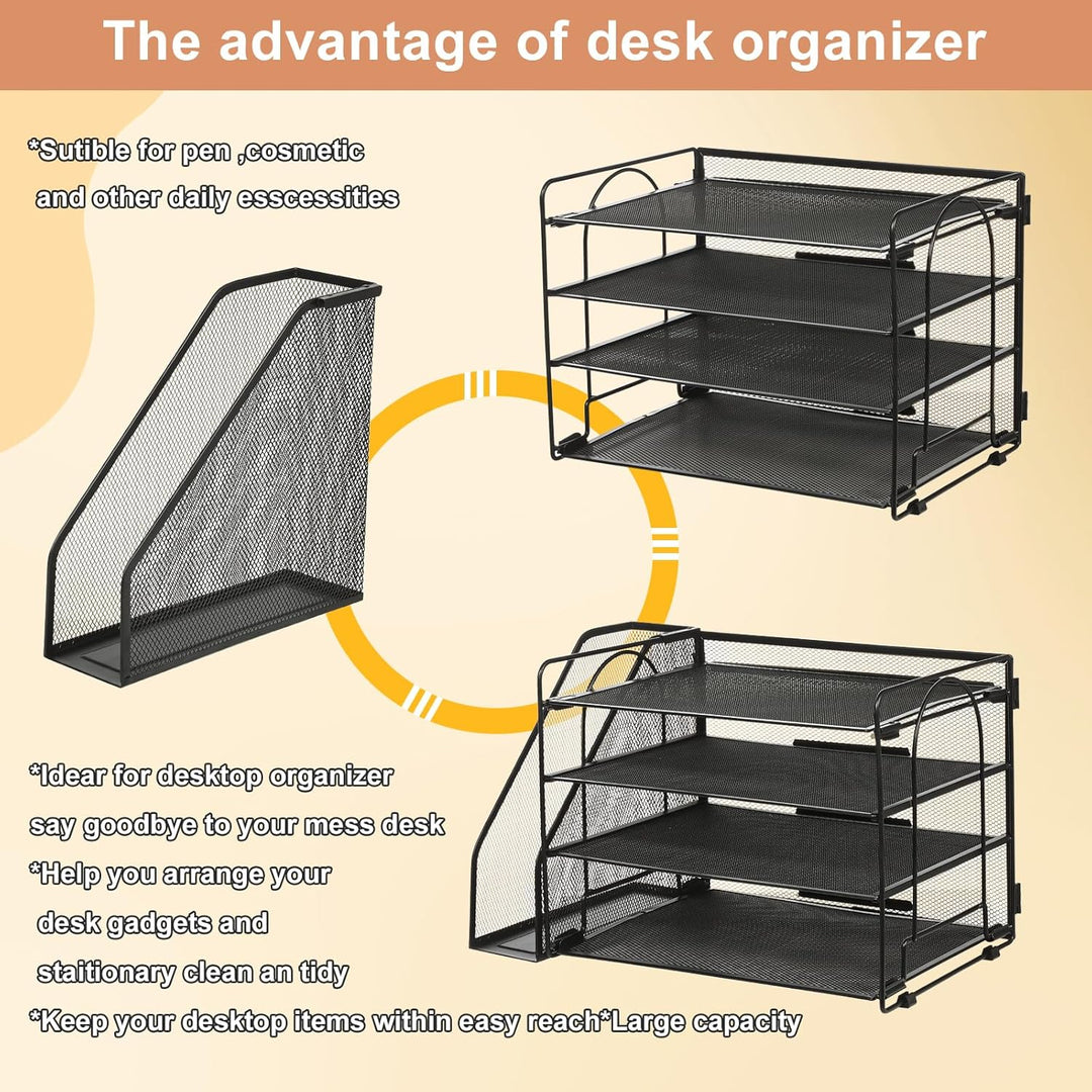 4-Trays Desktop File Organizer, Mesh Office Desk Supplies Organizer Dokument Brieffachhalter mit Sch