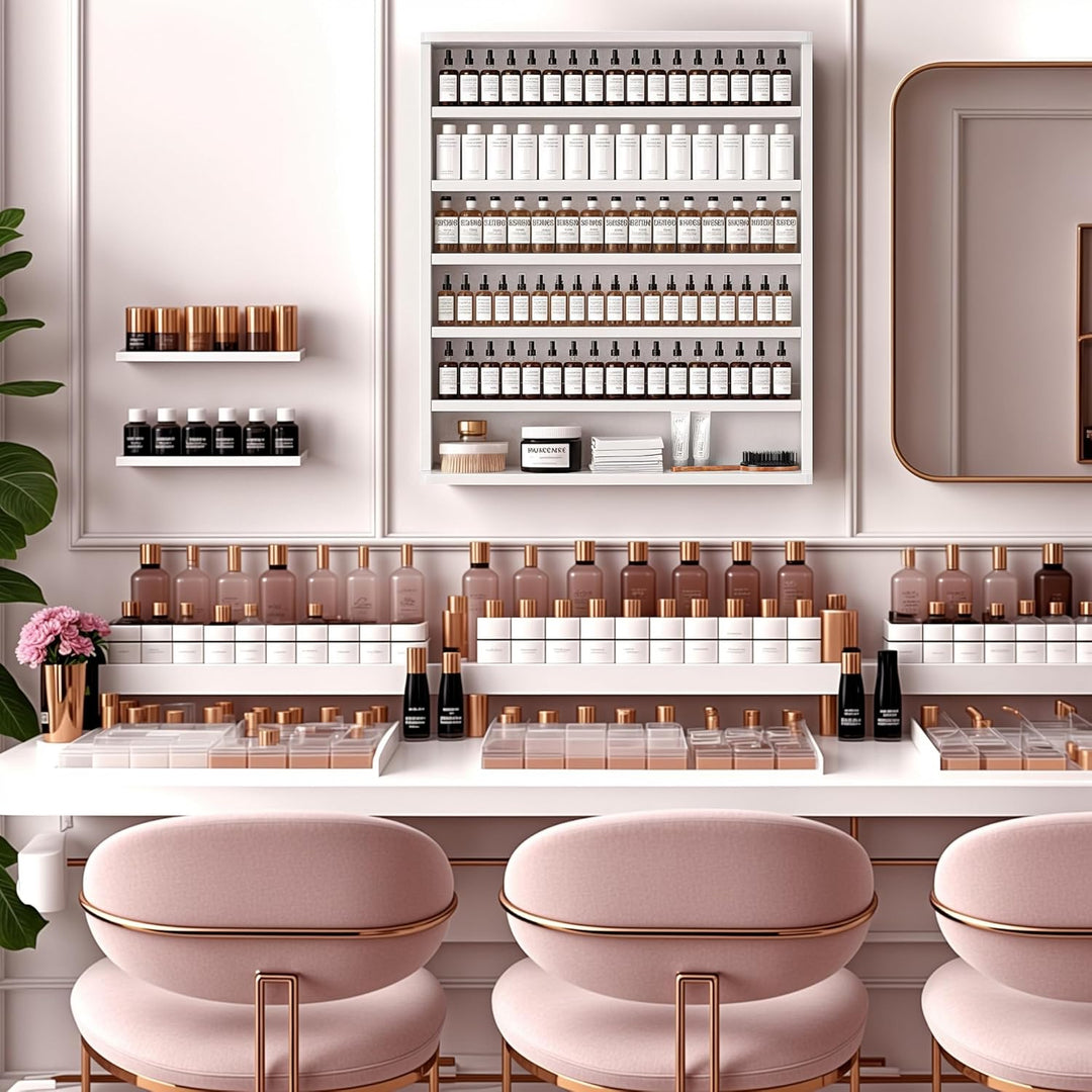 Nagellackregal Wandmontage mit 6 Ebenen, Stabiler Nagellack Organizer aus MDF & Acryl, Wandregal für