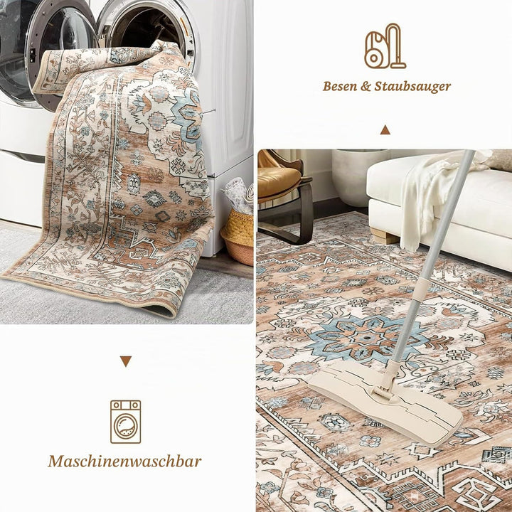 Grosser Teppich 120 x 180 cm, Luxuriös Superweich Kurzflorteppich Waschbarer Teppich Wohnzimmer Vint