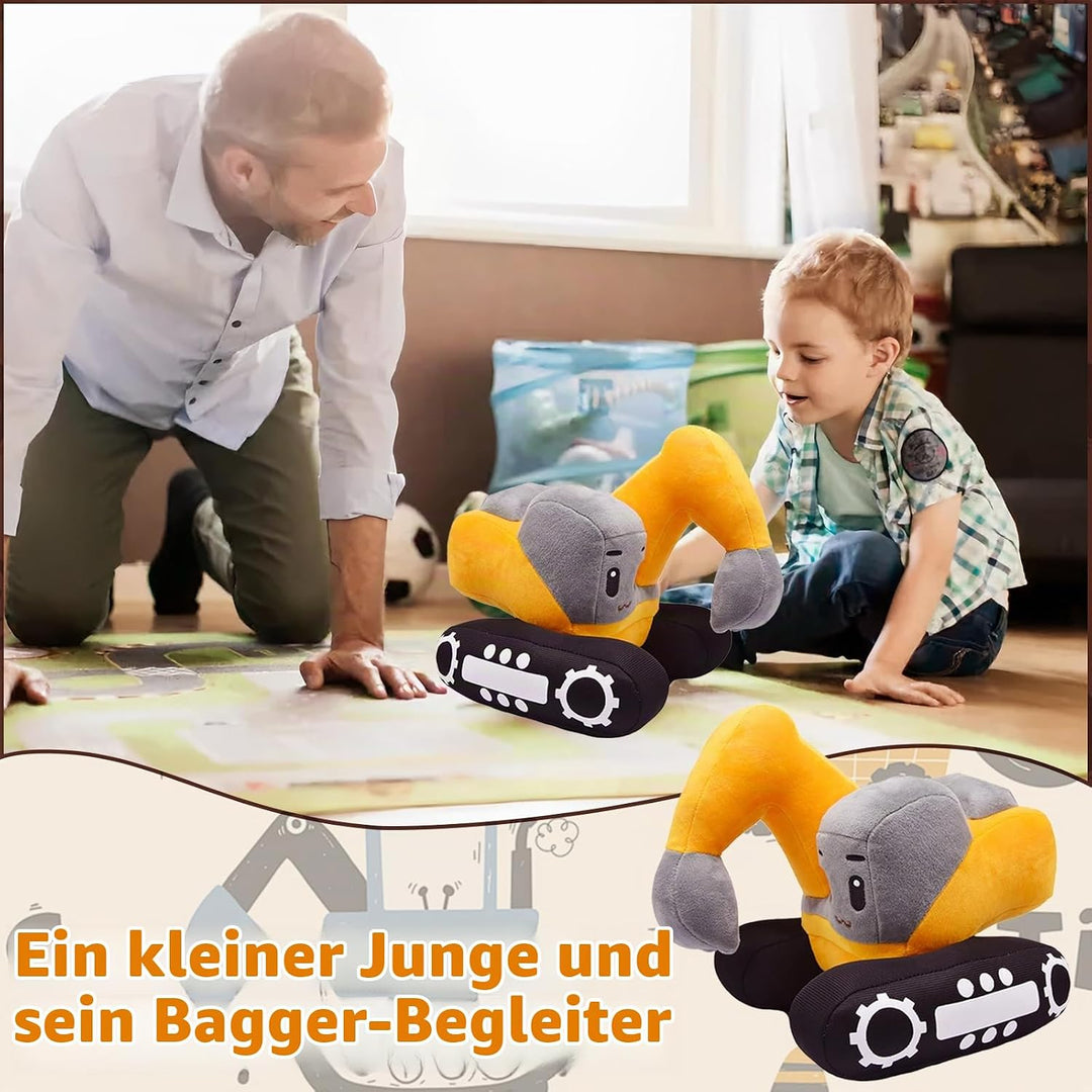 Süsses Bagger Kuscheltier für Kinder – 26x23cm Plüsch Bagger Spielzeug mit realistischem Design, wei