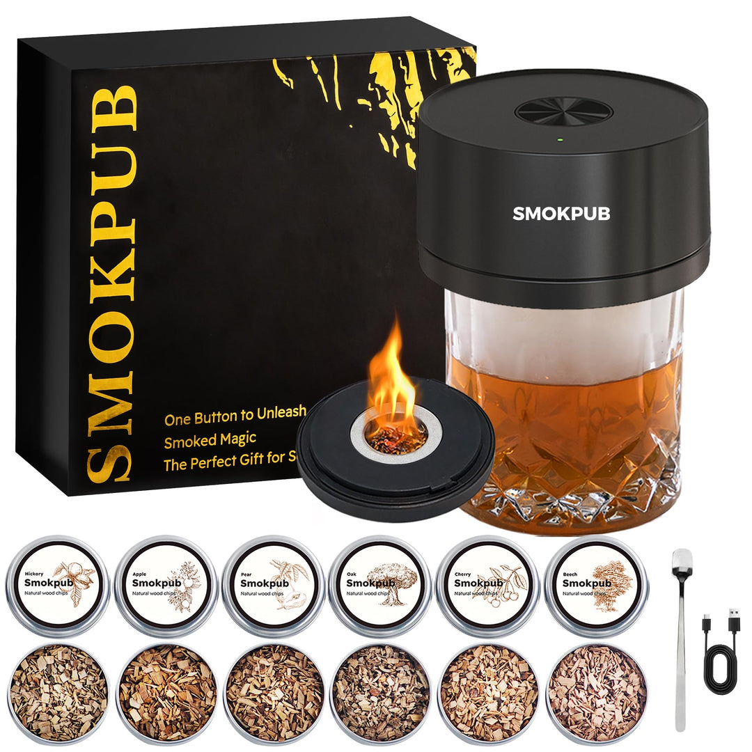 Elektrisches Whisky Smoker Set, Cocktail Smoker Kit mit 6 Holzspänen, Whiskey Smoker Kit Mit Eingeba