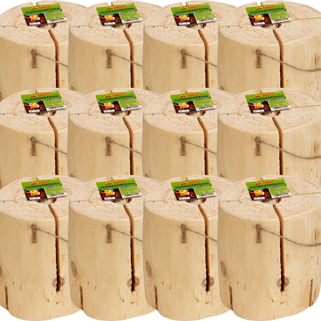 Schwedenfeuer 21 cm x 23 cm Brenndauer 120 min Holz Kamin Feuerschale (12), 12