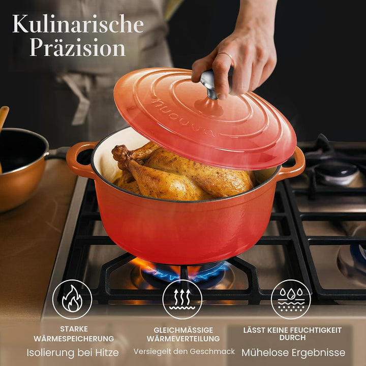 Nuovva Topf aus Gusseisen mit Deckel, antihaftbeschichtet, ofenfest, emailliert, stabiles Dutch Oven