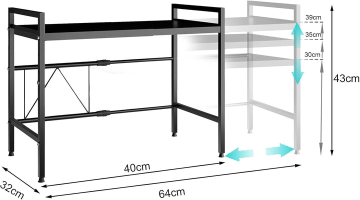 Mointal Ausziehbares Mikrowellenregal, 2-Stufig Küche Mikrowelle Stand Regal, Kohlenstoffstahl Mikro