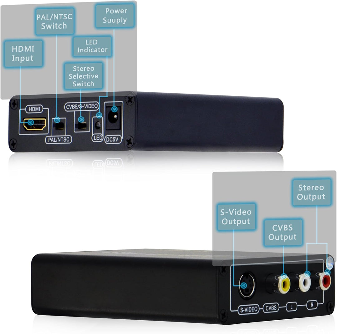 LEICKE Kanaan HDMI zu Composite/S-Video Konverter - HDMI Geräte wie BluRay-Player, PS3, Apple TV an