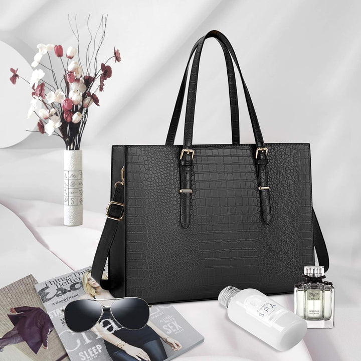 Lubardy Handtasche Damen Shopper Damen Gross Schwarz Laptop Tasche 15.6 Zoll Elegant PU Leder Umhäng