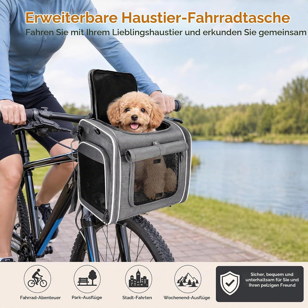Hundefahrradkorb, Erweiterbarer, Weicher Fahrradtransportrucksack mit 4 Mesh-Fenster, 4 Offenen Türe