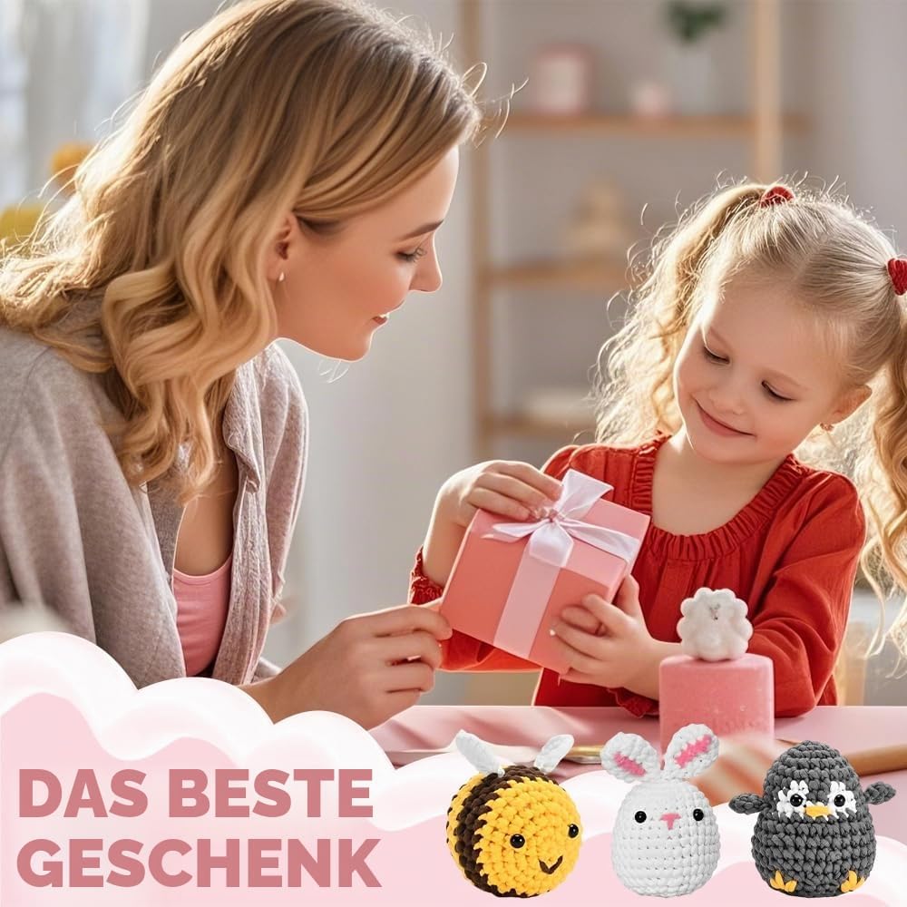 KUWUNG Häkelset für Anfänger, Crochet Set mit Zubehör, Häkelset Tiere, Häckel Kit für Anfänger für E