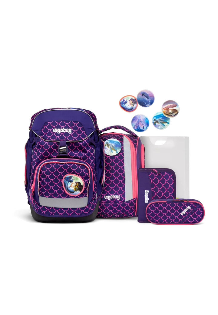 ergobag Pack Lumi - Schulrucksack Set 6tlg. neues Mod. 2023 PerlentauchBär - Lila Einheitsgrösse