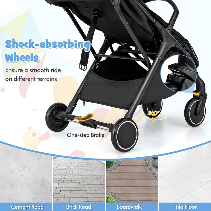 FANTASK Kinderwagen klappbar, Kinderbuggy mit verstellbarem Sonnendach, 5-Punkt-Sicherheitsgurt, Rei