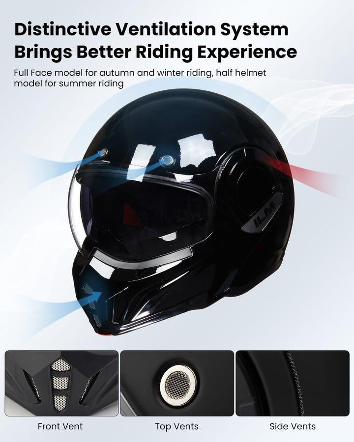 ILM Motorradhelm Integralhelm Klapphelm Fullface Helm Herren Damen ATV UTV mit 180° Umkehrbarer Kinn